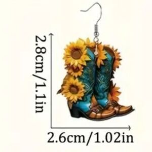 New cowgirl boots sunflower women's 2d acrylic design fashion earrings